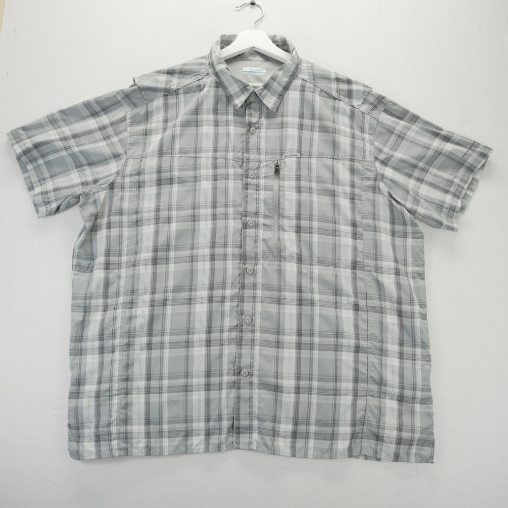 Columbia PFG Omni-Shade Mens XXL Grey Plaid Vented Short Sleeve Fishing Shirt - Picture 5 of 10
